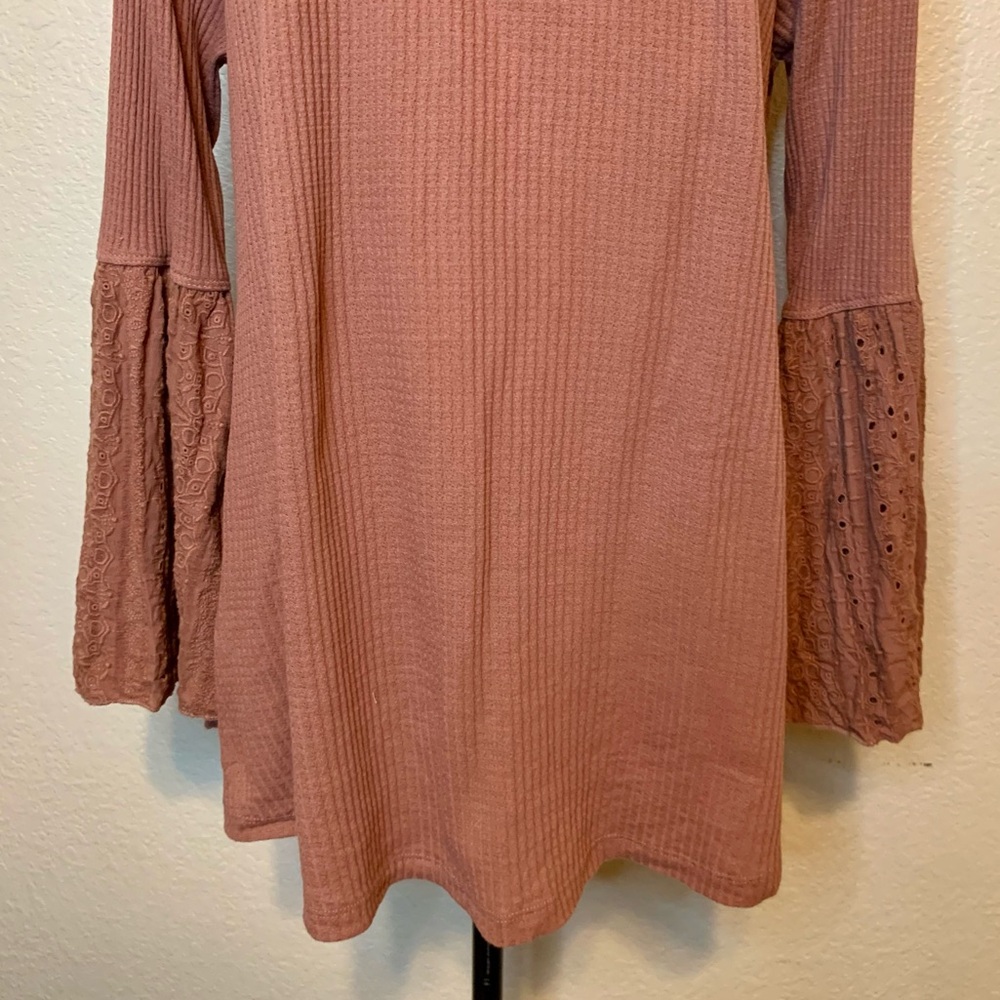 Free People Parisian Nights Long Bell Sleeve Eyelet Top Rose Brown Size Medium - Picture 11 of 15
